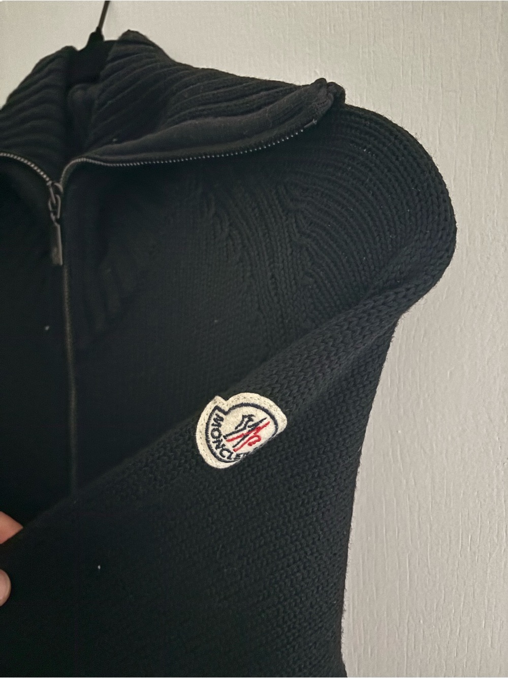 Moncler Black Zip-Front Teddy Jacket with Faux Fur Trim - Picture 2 of 3